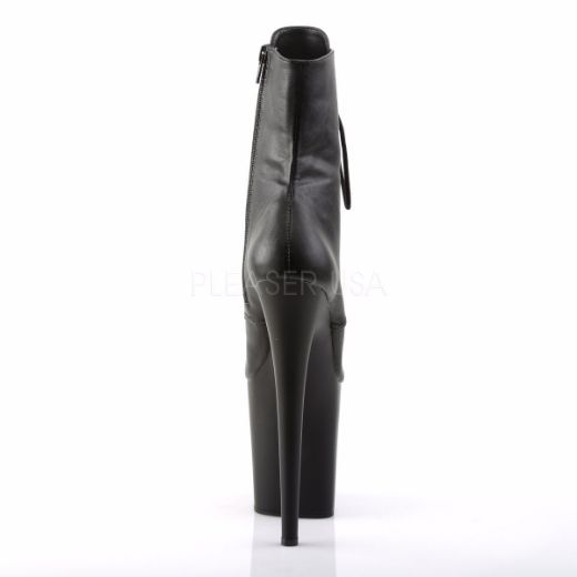 Product image of Pleaser Flamingo-1020 Black Faux Leather/Black Matte, 8 inch (20.3 cm) Heel, 4 inch (10.2 cm) Platform Ankle Boot