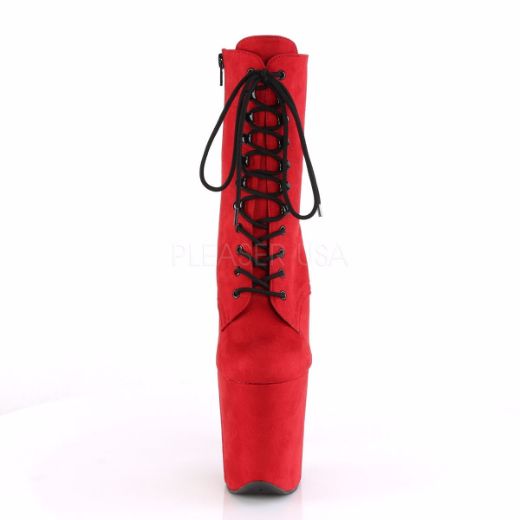 Product image of Pleaser Flamingo-1020Fs Red Faux Suede/Red Faux Suede, 8 inch (20.3 cm) Heel, 4 inch (10.2 cm) Platform Ankle Boot
