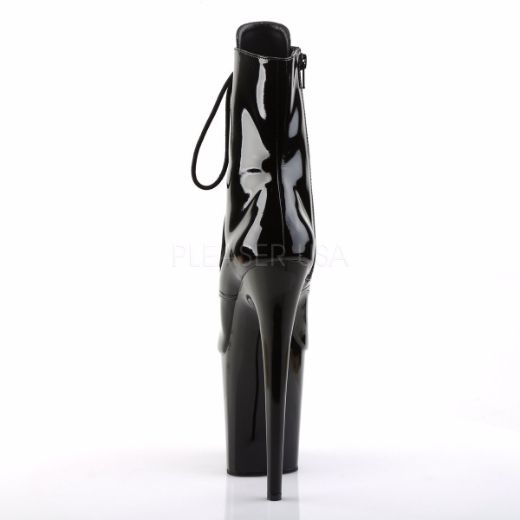 Product image of Pleaser Flamingo-1021 Black Patent/Black, 8 inch (20.3 cm) Heel, 4 inch (10.2 cm) Platform Ankle Boot