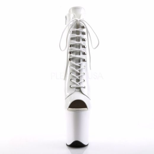 Product image of Pleaser Flamingo-1021 White Patent/White, 8 inch (20.3 cm) Heel, 4 inch (10.2 cm) Platform Ankle Boot