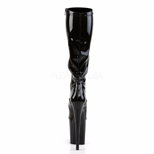 Product image of Pleaser Flamingo-2000 Black Stretch Patent/Black, 8 inch (20.3 cm) Heel, 4 inch (10.2 cm) Platform Knee High Boot