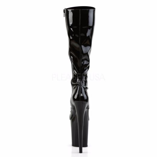 Product image of Pleaser Flamingo-2023 Black Stretch Patent/Black, 8 inch (20.3 cm) Heel, 4 inch (10.2 cm) Platform Knee High Boot