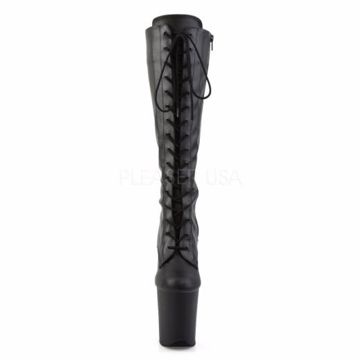 Product image of Pleaser Flamingo-2023 Black Stretch Faux Leather/Black Matte, 8 inch (20.3 cm) Heel, 4 inch (10.2 cm) Platform Knee High Boot