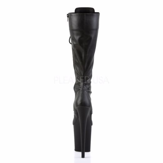 Product image of Pleaser Flamingo-2023 Black Stretch Faux Leather/Black Matte, 8 inch (20.3 cm) Heel, 4 inch (10.2 cm) Platform Knee High Boot