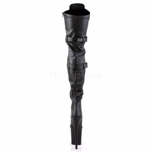 Product image of Pleaser Flamingo-3028 Black Stretch Faux Leather/Black Matte, 8 inch (20.3 cm) Heel, 4 inch (10.2 cm) Platform Thigh High Boot
