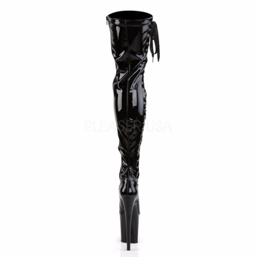Product image of Pleaser Flamingo-3050 Black Stretch Patent/Black, 8 inch (20.3 cm) Heel, 4 inch (10.2 cm) Platform Thigh High Boot