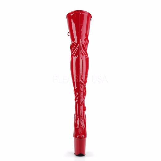 Product image of Pleaser Flamingo-3063 Red Stretch Patent/Red, 8 inch (20.3 cm) Heel, 4 inch (10.2 cm) Platform Thigh High Boot