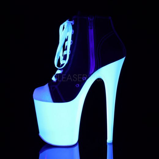 Product image of Pleaser Flamingo-800Sk-02 Black Canvas/Neon White, 8 inch (20.3 cm) Heel, 4 inch (10.2 cm) Platform Ankle Boot