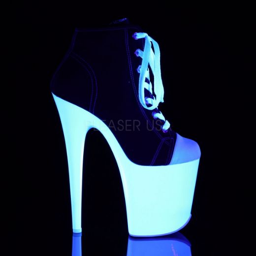 Product image of Pleaser Flamingo-800Sk-02 Black Canvas/Neon White, 8 inch (20.3 cm) Heel, 4 inch (10.2 cm) Platform Ankle Boot