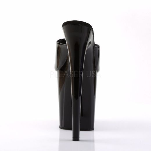 Product image of Pleaser Flamingo-801 Black Patent/Black, 8 inch (20.3 cm) Heel, 4 inch (10.2 cm) Platform Slide Mule Shoes