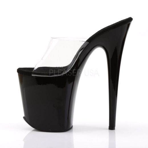 Product image of Pleaser Flamingo-801 Clear/Black, 8 inch (20.3 cm) Heel, 4 inch (10.2 cm) Platform Slide Mule Shoes