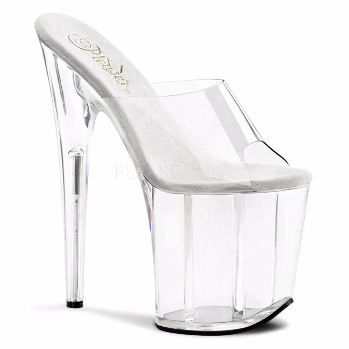 Product image of Pleaser Flamingo-801 Clear/Clear, 8 inch (20.3 cm) Heel, 4 inch (10.2 cm) Platform Slide Mule Shoes
