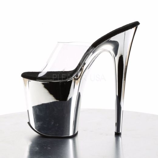 Product image of Pleaser Flamingo-801 Clear/Silver Chrome, 8 inch (20.3 cm) Heel, 4 inch (10.2 cm) Platform Slide Mule Shoes