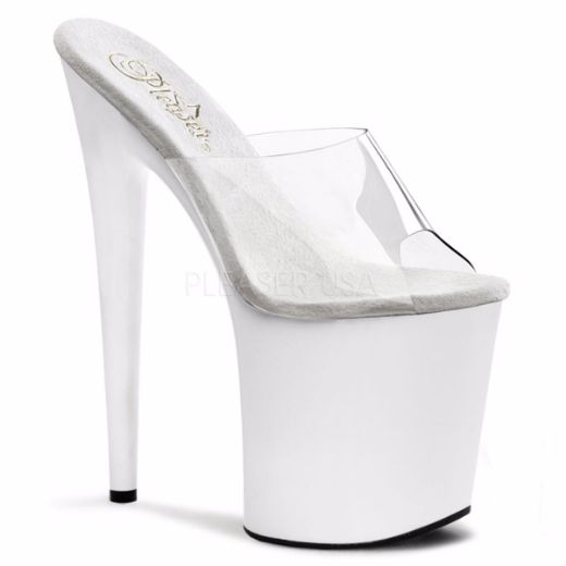 Product image of Pleaser Flamingo-801 Clear/White, 8 inch (20.3 cm) Heel, 4 inch (10.2 cm) Platform Slide Mule Shoes