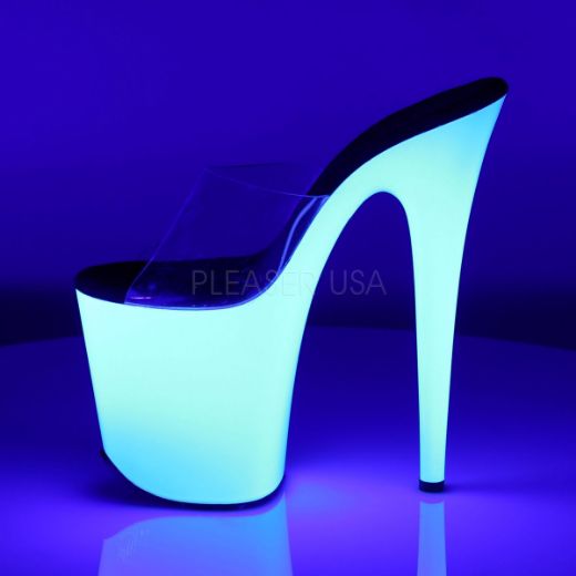 Product image of Pleaser Flamingo-801Uv Clear/Neon White, 8 inch (20.3 cm) Heel, 4 inch (10.2 cm) Platform Slide Mule Shoes