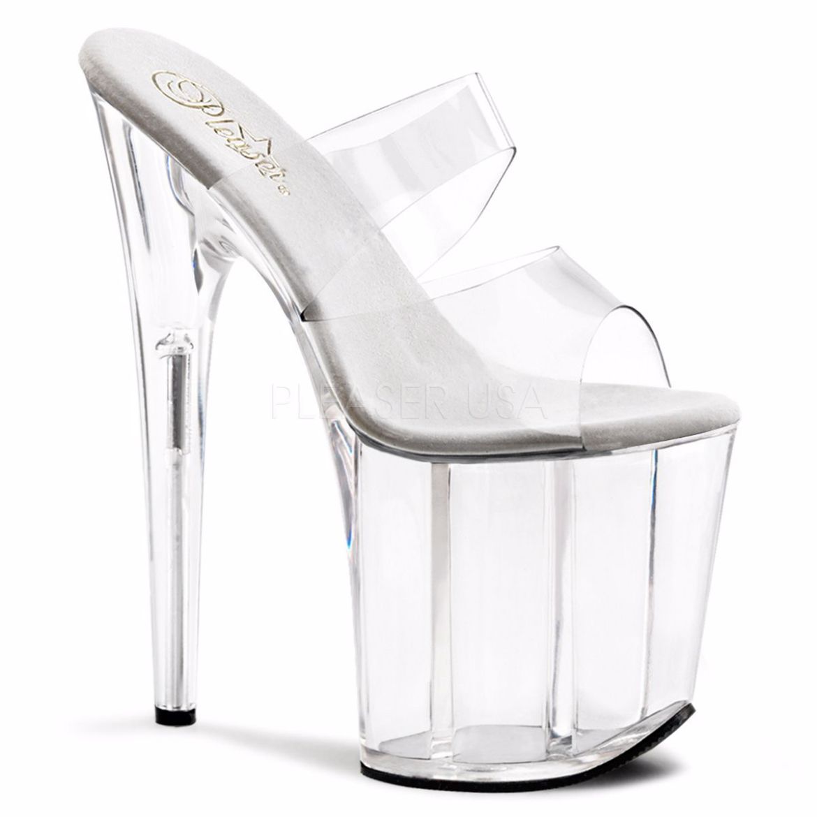 Product image of Pleaser Flamingo-802 Clear/Clear, 8 inch (20.3 cm) Heel, 4 inch (10.2 cm) Platform Slide Mule Shoes