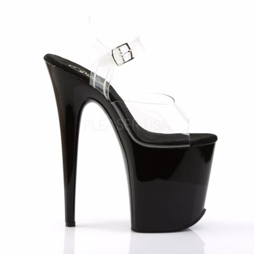 Product image of Pleaser Flamingo-808 Clear/Black, 8 inch (20.3 cm) Heel, 4 inch (10.2 cm) Platform Sandal Shoes