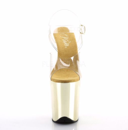 Product image of Pleaser Flamingo-808 Clear/Gold Chrome, 8 inch (20.3 cm) Heel, 4 inch (10.2 cm) Platform Sandal Shoes