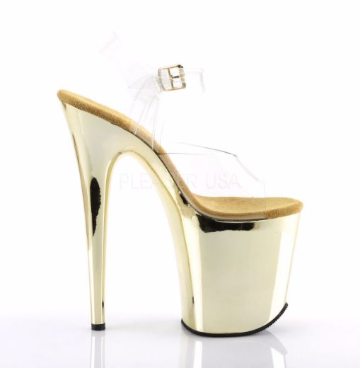 Product image of Pleaser Flamingo-808 Clear/Gold Chrome, 8 inch (20.3 cm) Heel, 4 inch (10.2 cm) Platform Sandal Shoes