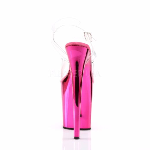 Product image of Pleaser Flamingo-808 Clear/Hot Pink Chrome, 8 inch (20.3 cm) Heel, 4 inch (10.2 cm) Platform Sandal Shoes