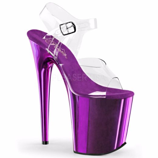 Product image of Pleaser Flamingo-808 Clear/Purple Chrome, 8 inch (20.3 cm) Heel, 4 inch (10.2 cm) Platform Sandal Shoes