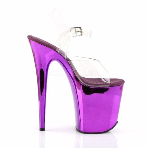 Product image of Pleaser Flamingo-808 Clear/Purple Chrome, 8 inch (20.3 cm) Heel, 4 inch (10.2 cm) Platform Sandal Shoes