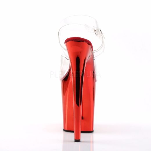 Product image of Pleaser Flamingo-808 Clear/Red Chrome, 8 inch (20.3 cm) Heel, 4 inch (10.2 cm) Platform Sandal Shoes