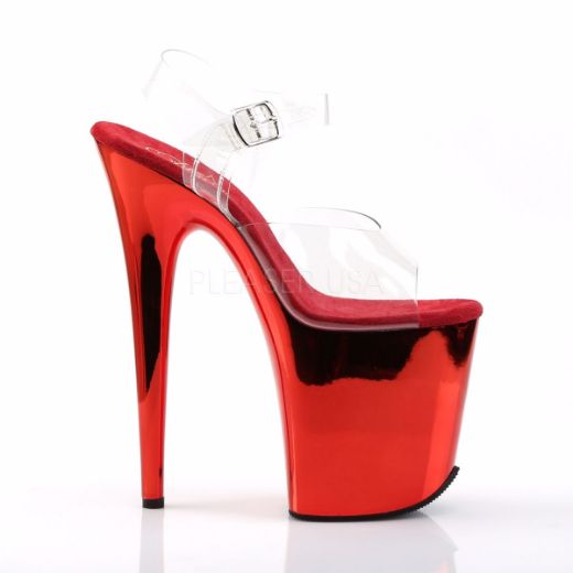 Product image of Pleaser Flamingo-808 Clear/Red Chrome, 8 inch (20.3 cm) Heel, 4 inch (10.2 cm) Platform Sandal Shoes
