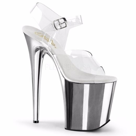 Product image of Pleaser Flamingo-808 Clear/Silver Chrome, 8 inch (20.3 cm) Heel, 4 inch (10.2 cm) Platform Sandal Shoes