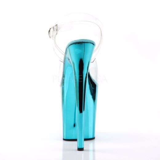 Product image of Pleaser Flamingo-808 Clear/Turquoise Chrome, 8 inch (20.3 cm) Heel, 4 inch (10.2 cm) Platform Sandal Shoes