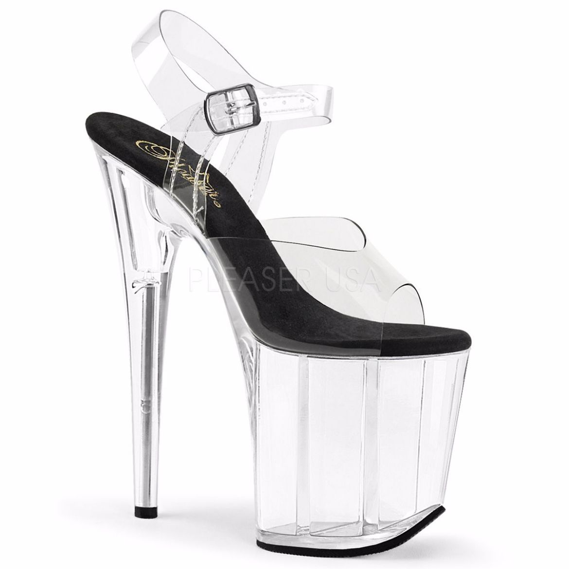 Product image of Pleaser Flamingo-808 Clear-Black/Clear, 8 inch (20.3 cm) Heel, 4 inch (10.2 cm) Platform Sandal Shoes