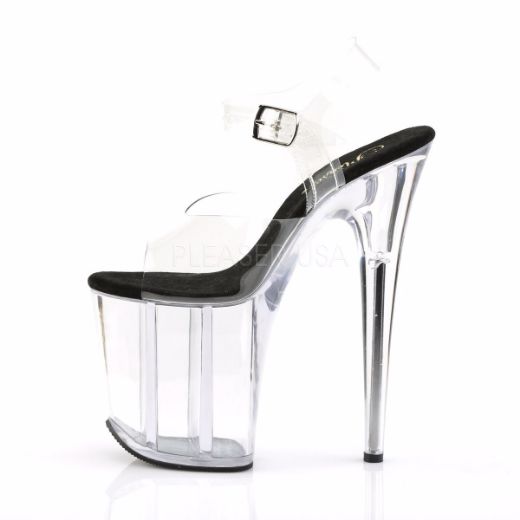 Product image of Pleaser Flamingo-808 Clear-Black/Clear, 8 inch (20.3 cm) Heel, 4 inch (10.2 cm) Platform Sandal Shoes