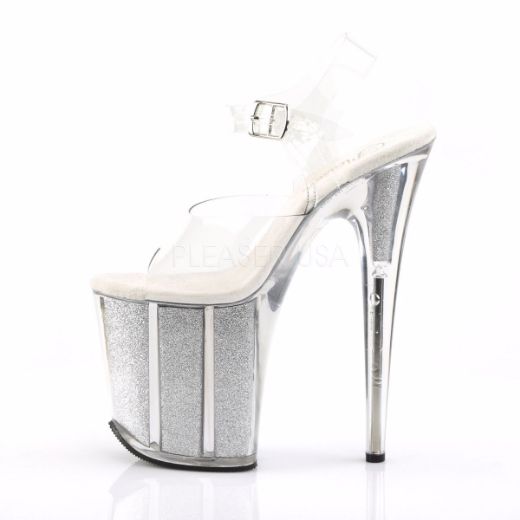 Product image of Pleaser Flamingo-808G Clear/Silver Glitter, 8 inch (20.3 cm) Heel, 4 inch (10.2 cm) Platform Sandal Shoes