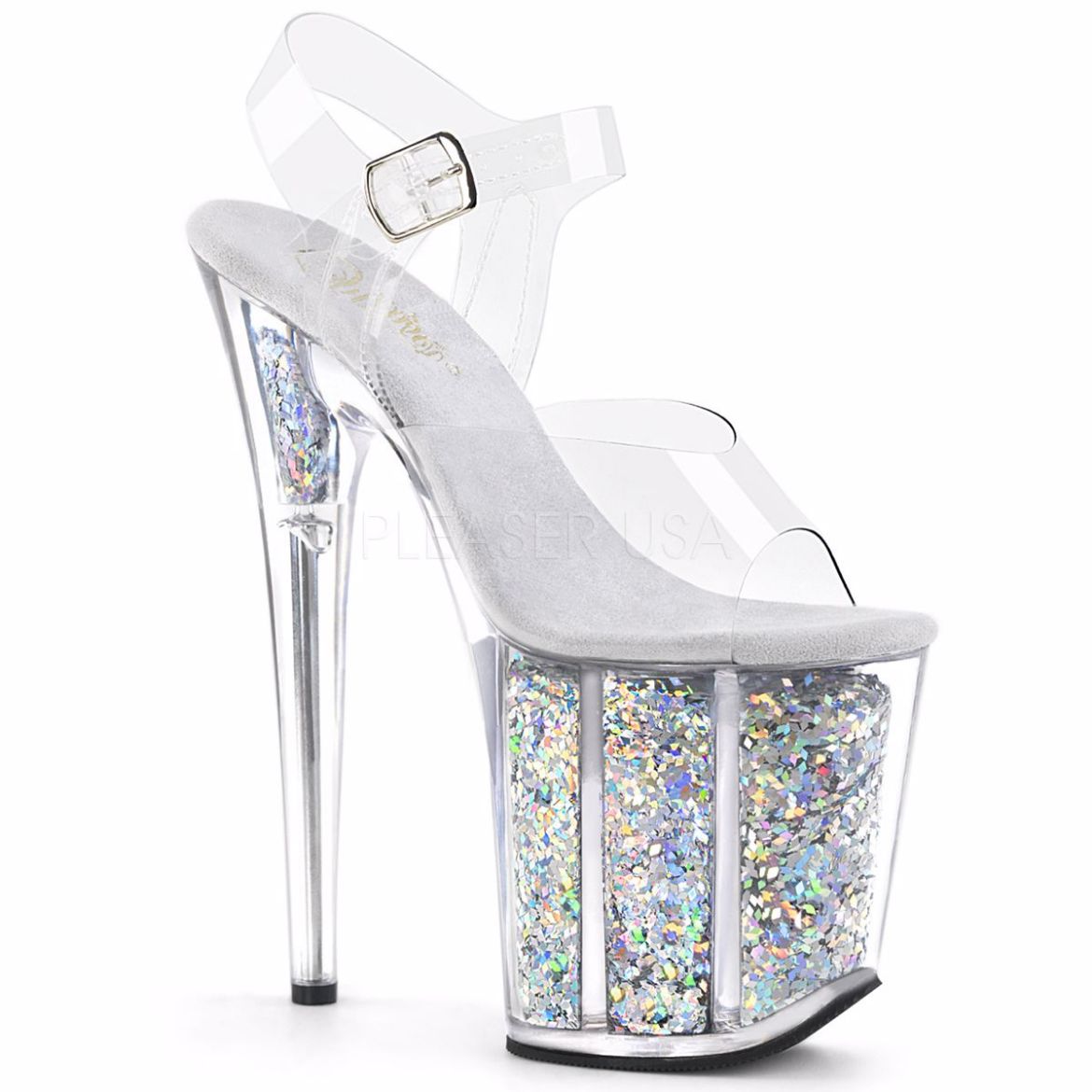 Product image of Pleaser Flamingo-808Gf Clear/Silver Multi Glitter, 8 inch (20.3 cm) Heel, 4 inch (10.2 cm) Platform Sandal Shoes