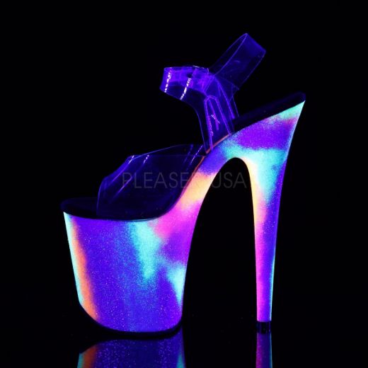 Product image of Pleaser Flamingo-808Gxy Clear/Neon Glitter, 8 inch (20.3 cm) Heel, 4 inch (10.2 cm) Platform Sandal Shoes