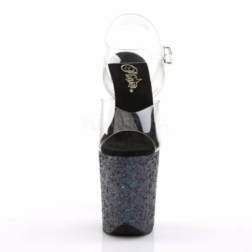 Product image of Pleaser Flamingo-808Lg Clear/Black Multi Glitter, 8 inch (20.3 cm) Heel, 4 inch (10.2 cm) Platform Sandal Shoes