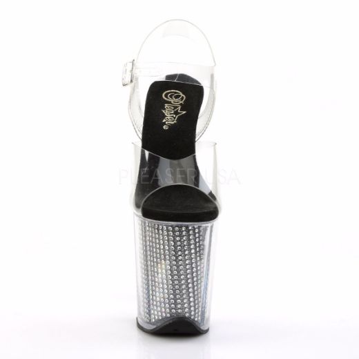 Product image of Pleaser Flamingo-808Srs Clear/Black Rhinestone, 8 inch (20.3 cm) Heel, 4 inch (10.2 cm) Platform Sandal Shoes
