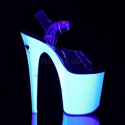 Product image of Pleaser Flamingo-808Sw Clear/Neon White, 8 inch (20.3 cm) Heel, 4 inch (10.2 cm) Platform Sandal Shoes