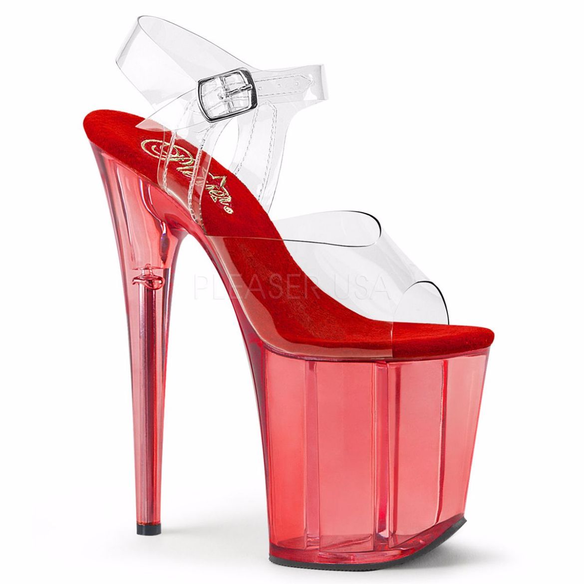 Product image of Pleaser Flamingo-808T Clear/Red Tinted, 8 inch (20.3 cm) Heel, 4 inch (10.2 cm) Platform Sandal Shoes