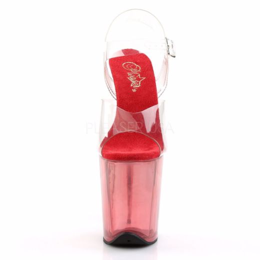 Product image of Pleaser Flamingo-808T Clear/Red Tinted, 8 inch (20.3 cm) Heel, 4 inch (10.2 cm) Platform Sandal Shoes