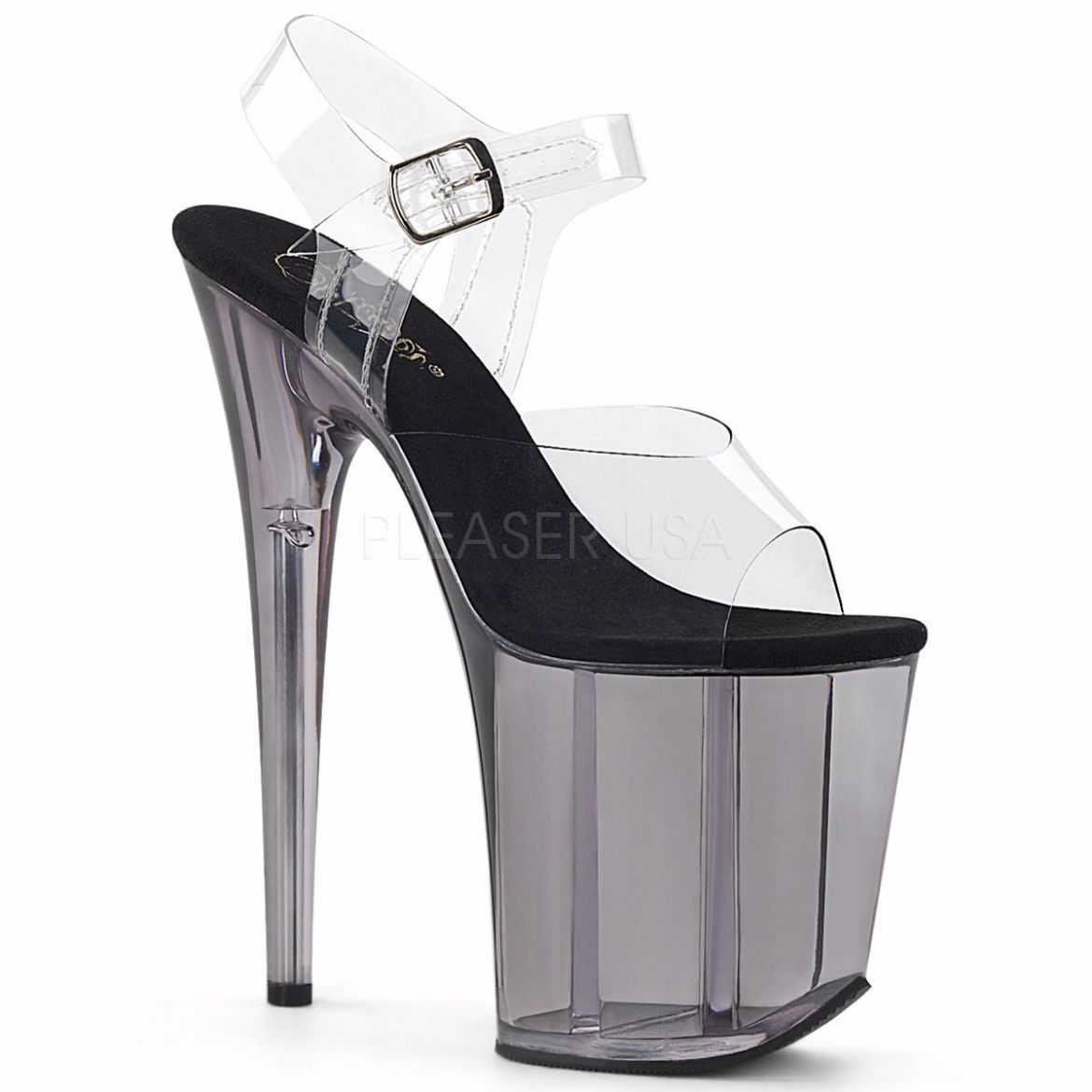 Product image of Pleaser Flamingo-808T Clear/Smoke Tinted, 8 inch (20.3 cm) Heel, 4 inch (10.2 cm) Platform Sandal Shoes