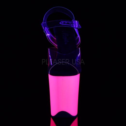 Product image of Pleaser Flamingo-808Uv Clear/Neon Pink, 8 inch (20.3 cm) Heel, 4 inch (10.2 cm) Platform Sandal Shoes