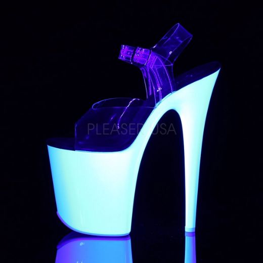 Product image of Pleaser Flamingo-808Uv Clear/Neon White, 8 inch (20.3 cm) Heel, 4 inch (10.2 cm) Platform Sandal Shoes