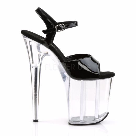 Product image of Pleaser Flamingo-809 Black Patent/Clear, 8 inch (20.3 cm) Heel, 4 inch (10.2 cm) Platform Sandal Shoes