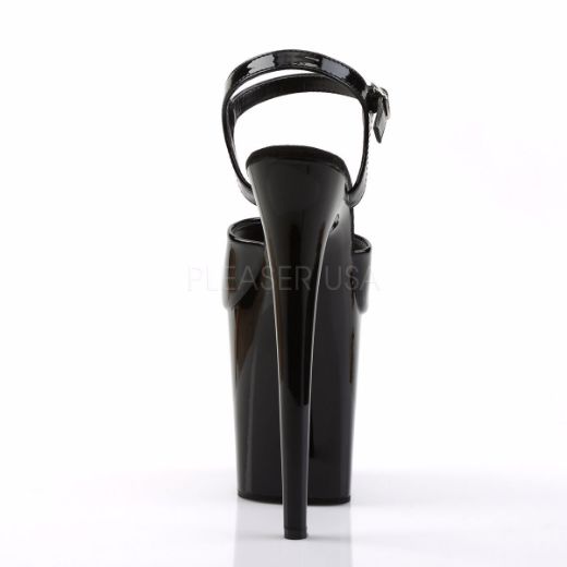 Product image of Pleaser Flamingo-809 Black Patent/Black, 8 inch (20.3 cm) Heel, 4 inch (10.2 cm) Platform Sandal Shoes