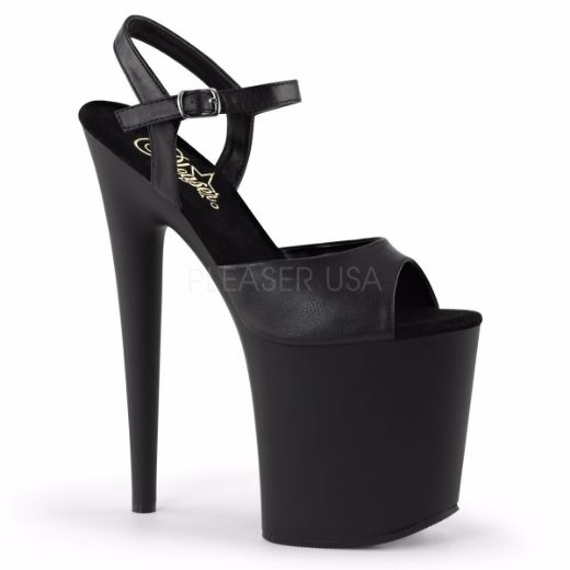Product image of Pleaser Flamingo-809 Black Faux Leather/Black, 8 inch (20.3 cm) Heel, 4 inch (10.2 cm) Platform Sandal Shoes
