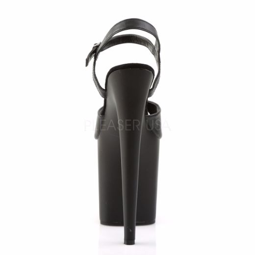 Product image of Pleaser Flamingo-809 Black Faux Leather/Black, 8 inch (20.3 cm) Heel, 4 inch (10.2 cm) Platform Sandal Shoes