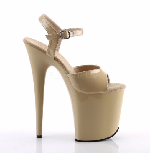 Product image of Pleaser Flamingo-809 Cream Patent/Cream, 8 inch (20.3 cm) Heel, 4 inch (10.2 cm) Platform Sandal Shoes