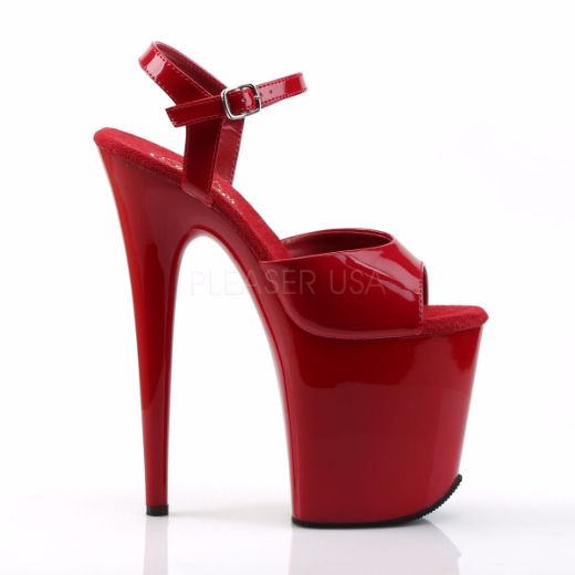 Product image of Pleaser Flamingo-809 Red Patent/Red, 8 inch (20.3 cm) Heel, 4 inch (10.2 cm) Platform Sandal Shoes