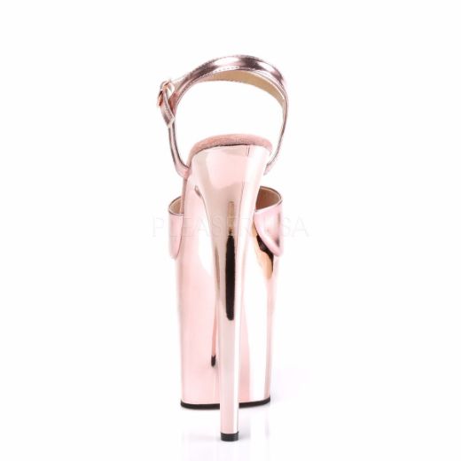 Product image of Pleaser Flamingo-809 Rose Gold Met. Pu/Rose Gold Chrome, 8 inch (20.3 cm) Heel, 4 inch (10.2 cm) Platform Sandal Shoes